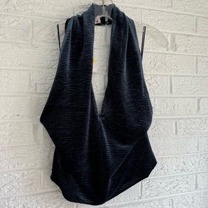 20. Velvet ribbed blue cropped deep v halter.  New with tags by Dolan